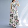Rochii Maxi Lungi de Vară pentru Femei Plinute, Stil Retro, cu Imprimeu Floral, Fără Mâneci, cu Gât Rotund, din Bumbac și In, Largi