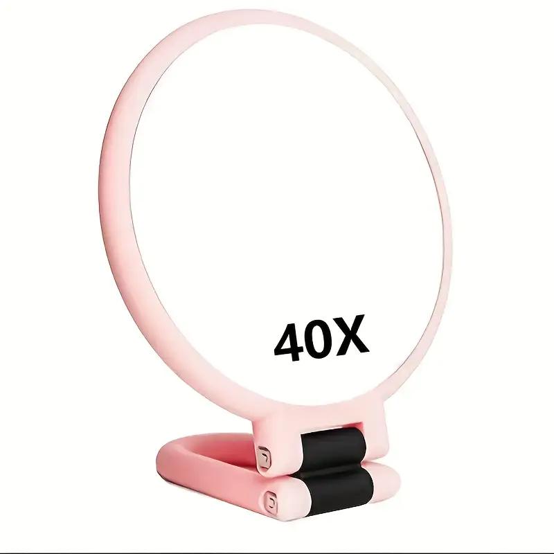40X Magnification Dual-Sided Handheld Mirror with 360° Adjustable Stand & Travel Case - Foldable Makeup Mirror for Precision