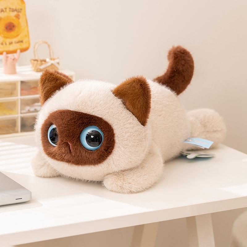 20cm Kawaii Big Eyes Cat Plush Toy Lying Cartoon Animal Black White Siamese Cat Sleeping Companion Gift