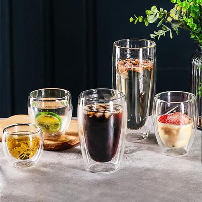 Doppelwandige Glasbecher Hitzebeständige Kaffeetassen Tee Milch Saft Bierkrüge Tee Transparente Trinkgläser