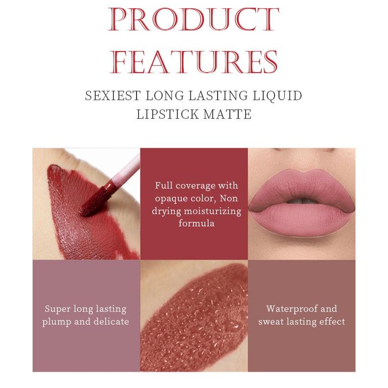 SAM SUGAR 6 Colors Glossy Lip Gloss Set Matte Velvet Waterproof Long Lasting Non-Stick Cup Nude Red Liquid Lipstick Makeup Kit for Women Cosmetics