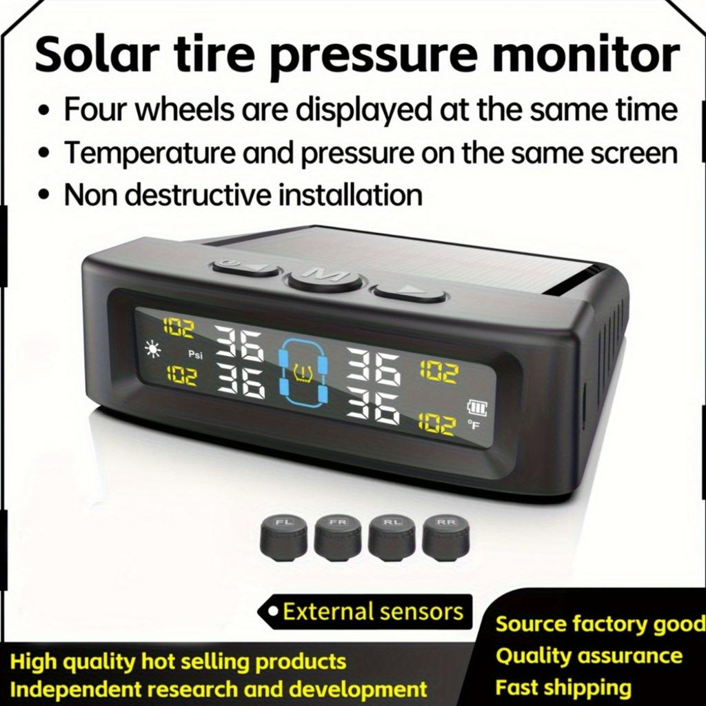 Zonne-TPMS Auto Bandenspanning Alarm Digitaal Kleurendisplay 4 Externe Sensoren Waterdicht Bandenspanning Temperatuur Waarschuwing
