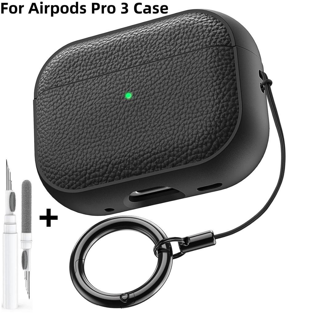 Shockproof Protective Cover for AirPods Pro 3 Compatible with AirPods Pro 3rd Generation Case Leather Texture Case with Keychain
