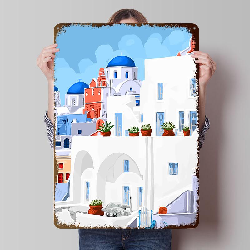 The Santorini Vacay Metal Poster Customized Wall Art Retro Vintage Tinplate Signs for Man Cave Room Decoration At Home Decor Men