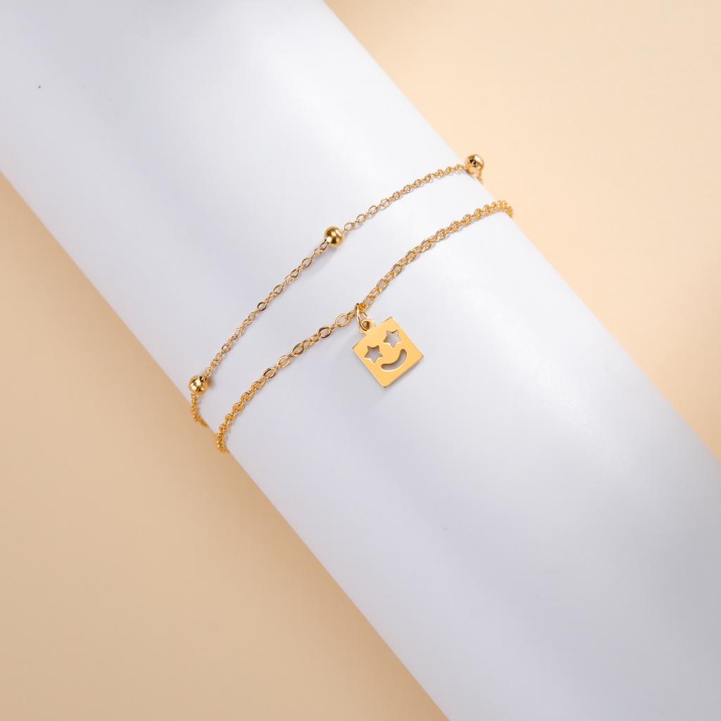 Cazador Barcelona Flower Bracelet Stainless Steel Smile Leaves Bow Tie Planet Charm Double Layer Beads Chain for Women Jewelry