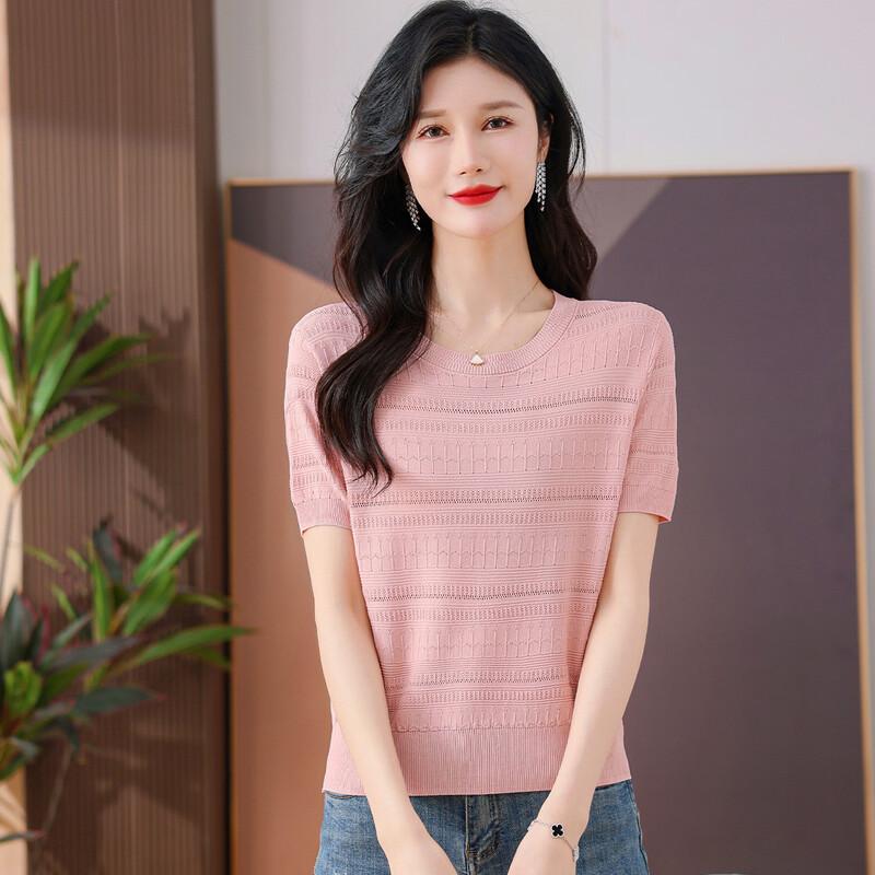 SNOWFLYING Lightweight Hollow-Out Round Neck Women's Knit T-Shirt