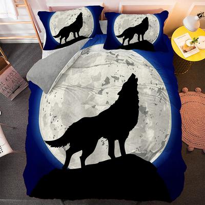 Wolf Duvet Cover Set Customized Fashion Wild Animals Moon Printed Bedding Set King Polyester Comforter Cover for Kids Boys Teen