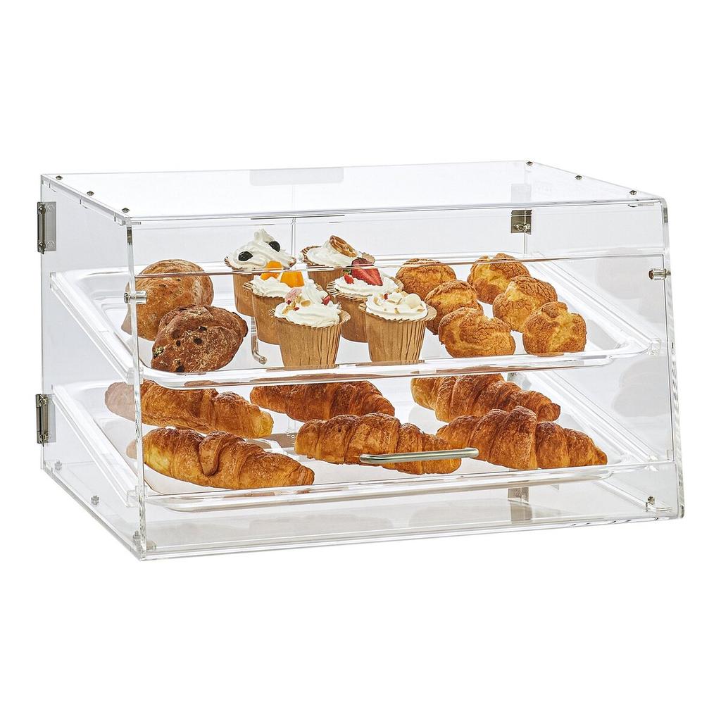 Pastry Display Case, 2-Tier Commercial Countertop Bakery Display Case, Acrylic Display Box with Rear Door Access & Removable Shelves, Keep Fresh for