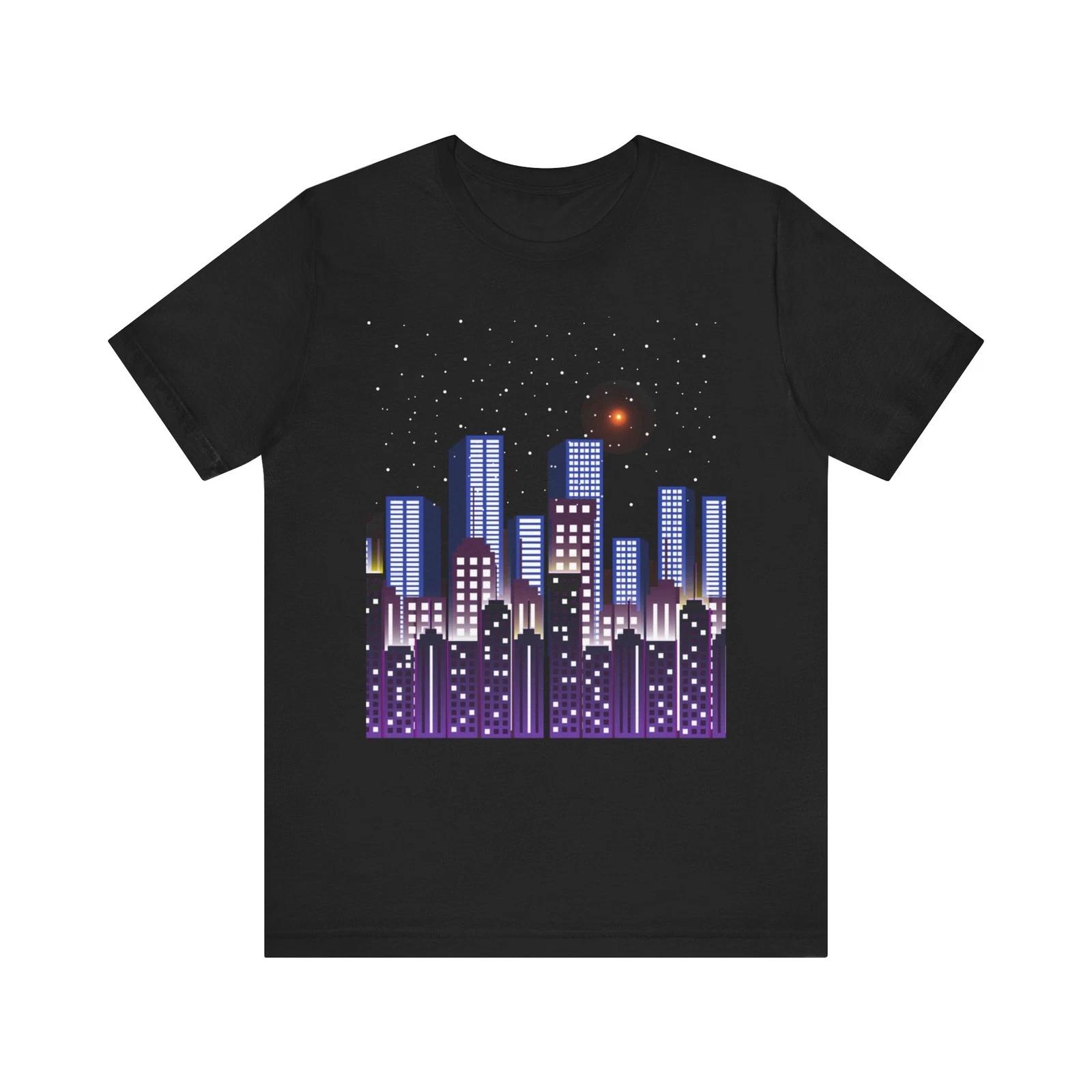 Neon City Skyline Tee | Nighttime Urban Lights Graphic XL