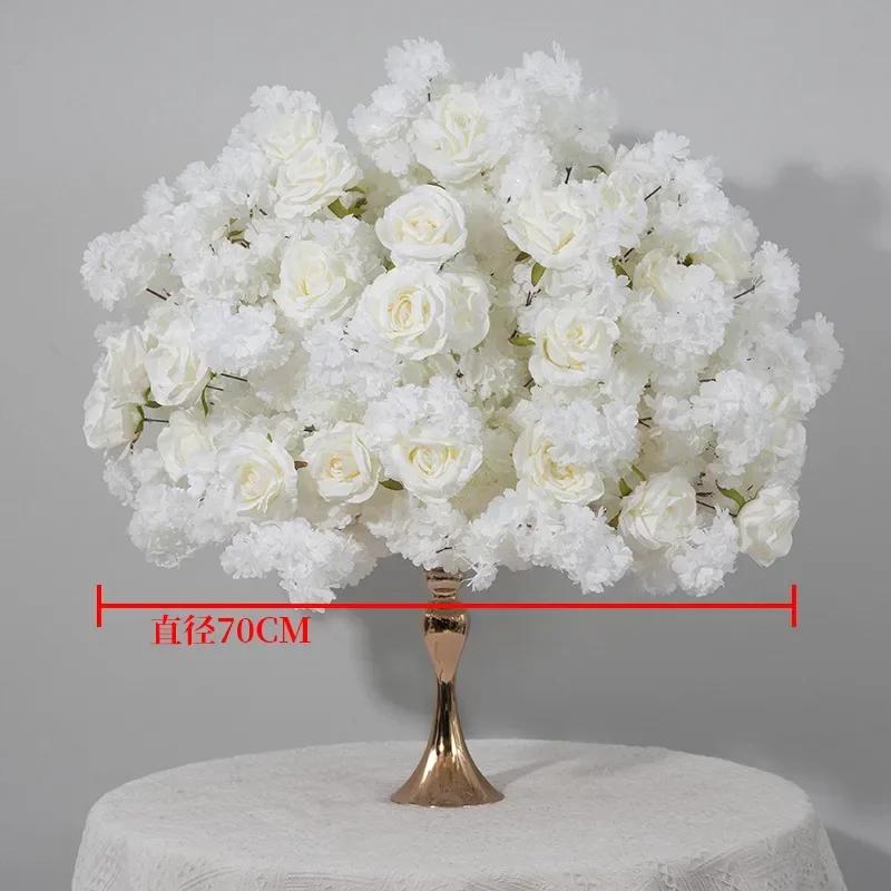 Cuatomized Size Artificial White Rose cherry blossom Large Flower Ball Table Centerpieces Wedding Decor Road Lead Flower Ball