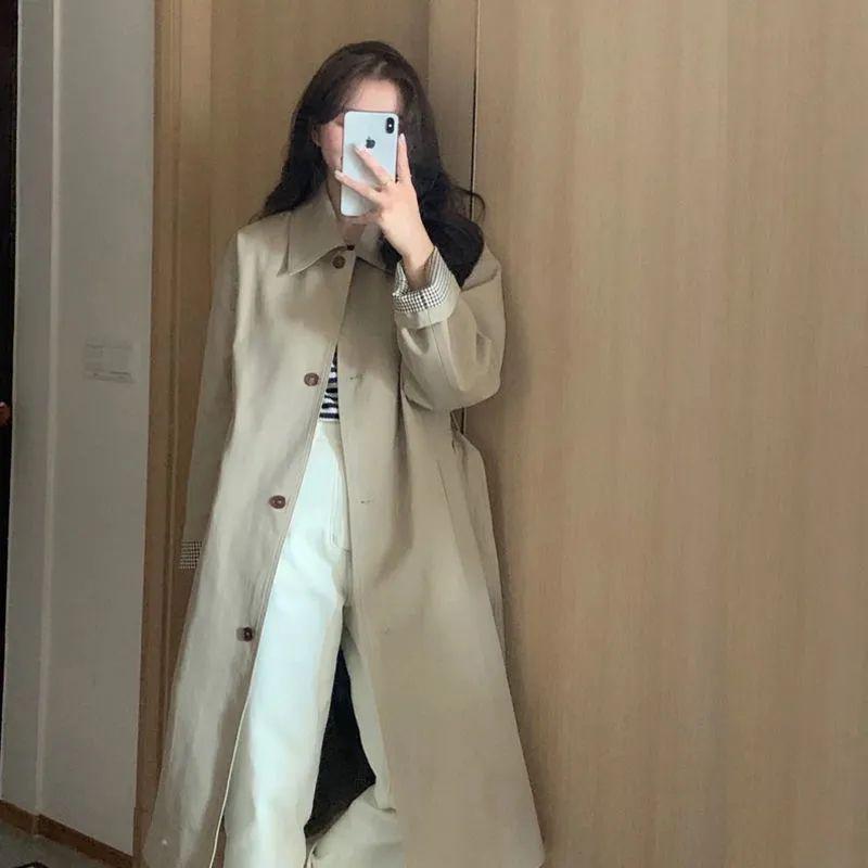 2025 Damen Midilanger Khaki Trenchcoat - Frühher Herbst/Frühling, Petite Koreanischer Britischer Stil