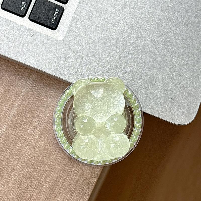Color Pearl Glitter Bear Mobile Phone Airbag Bracket Magnetic Suction Magsafe Paste Creative Ring Lazy Women