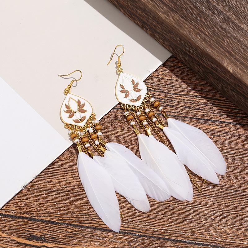 Bohemian Long Tassel Feather Earrings - Trendy Douyin-Inspired Design for Women
