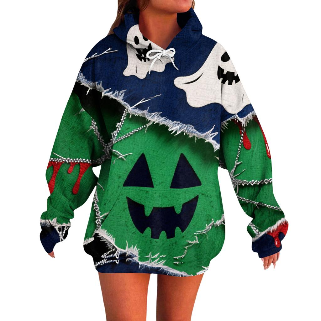 Ladies' Loose Comfortable Casual Fashionable Broken Wind Print Hooded Sweatshirt