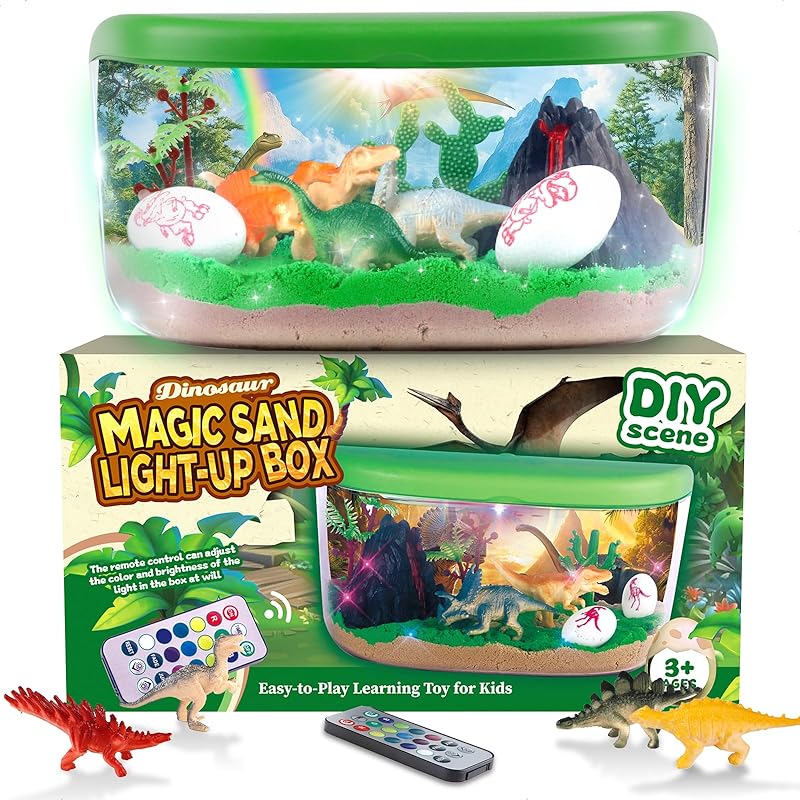 Dinosaur Terrarium Kit Gifts for Kids - DIY Night Light Up with Remote - Dinosaur Toys Arts and Crafts for Boys Fun Christmas Birthday Gifts for Ages