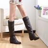 European Style Plus Size Flat Mid Calf Boots 2026 Autumn Winter New Round Head Pleated High Calf Riding Boots For Women