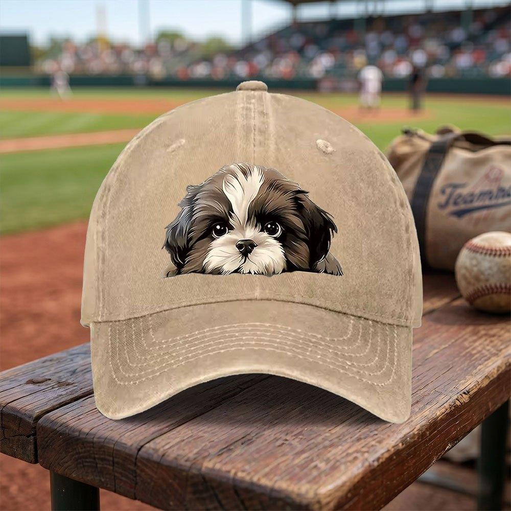 Shih Tzu Print Baseball Cap Adjustable Buckle Lightweight Washed Unisex Hat for Unisex Women Dog Lover Accessory