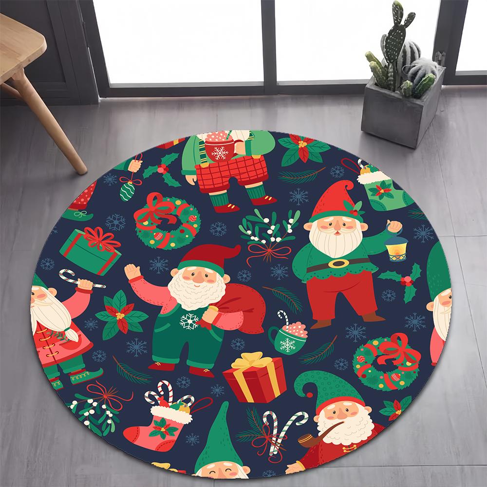 Niedlicher Weihnachtsmann Frohe Weihnachten Baum Cartoon Festival Geschenk Runder Teppich für Schlafzimmer Wohnzimmer Dekoration, Dekor Bodenmatte