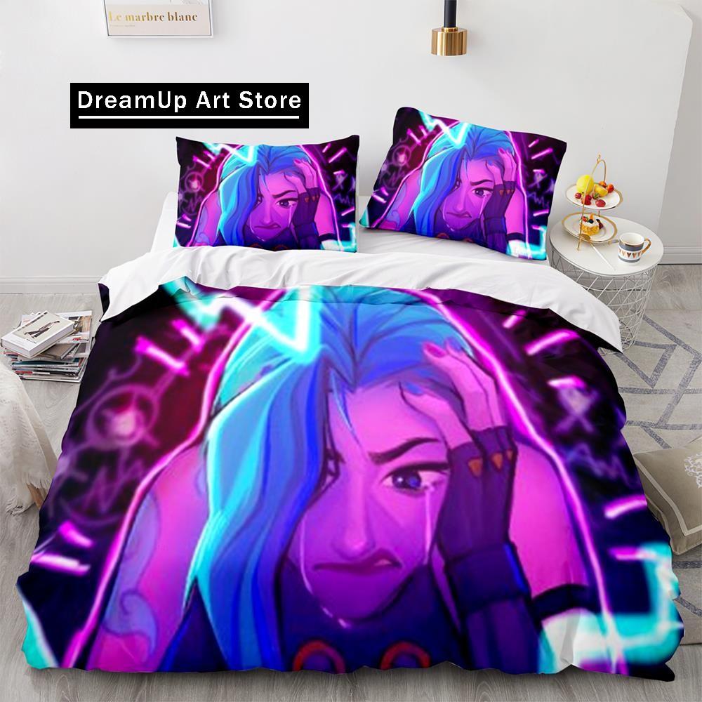 Arcane Anime Hra Jinx Ložní prádlo Sada Roztomilý povlak na prošívanou deku Povlečení s polštářem Twin Single Queen King Size Chlapci Dospělí