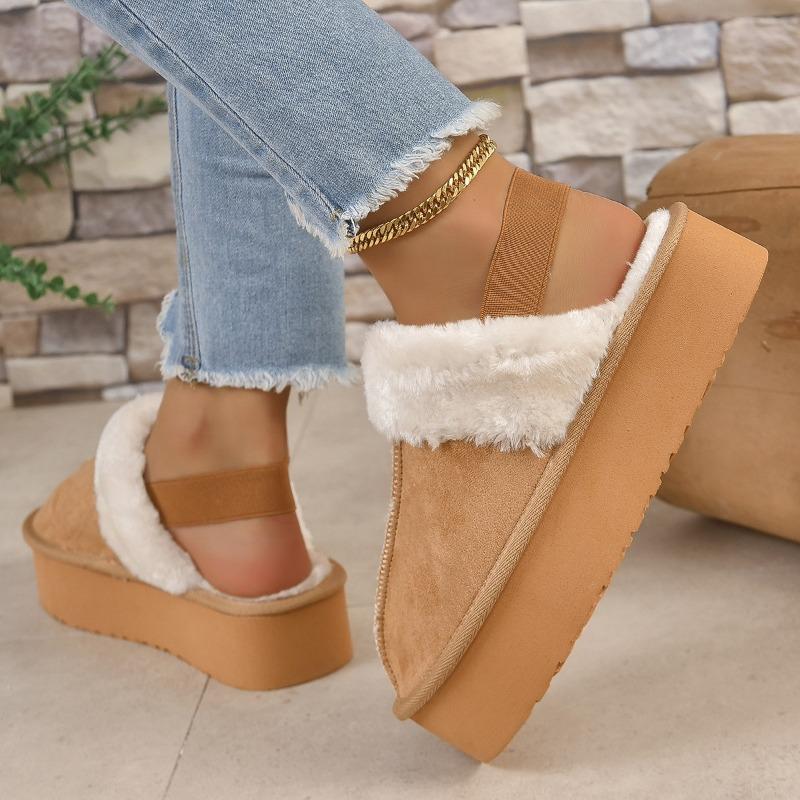 Fashion Winter Platform Bag Slippers Autumn New Round Toe Spliced Suede Plus Wool Non-Slip Wear-Resistant Flats