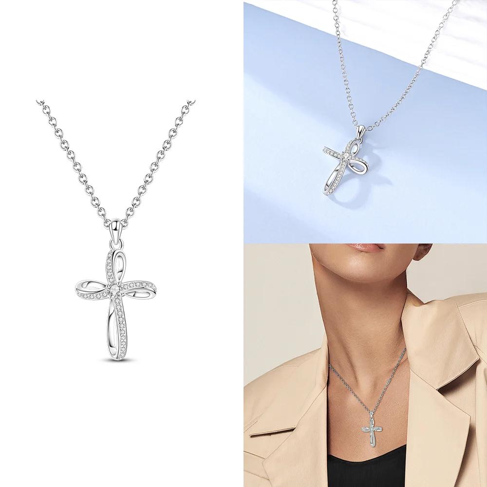 Original Metal Delicate Cross White Zircon Necklace Beautiful Religious Themed Anniversary Fine Gift Accessory Accessory Elegant Fashion Lovely