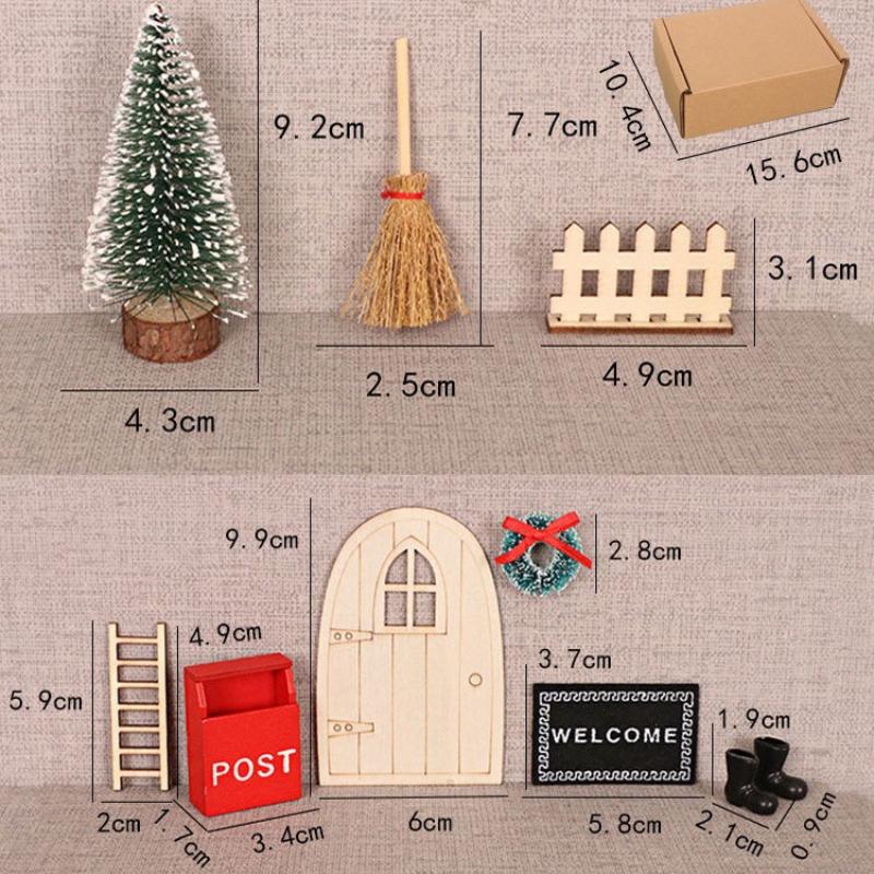 10PCS Christmas Genius Fairy Door Decorations Kit Magic Door for Wall Wooden Enchanted Genius Miniature Xmas Miniature Decor