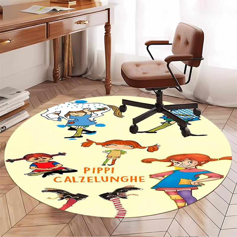Pippi Longstocking Pattern Round Rug, Indoor/Outdoor Mat, for Picnic, Gameroom, Bedroom, Office, Living Room, Home Decor Carpet, Birthday Gift