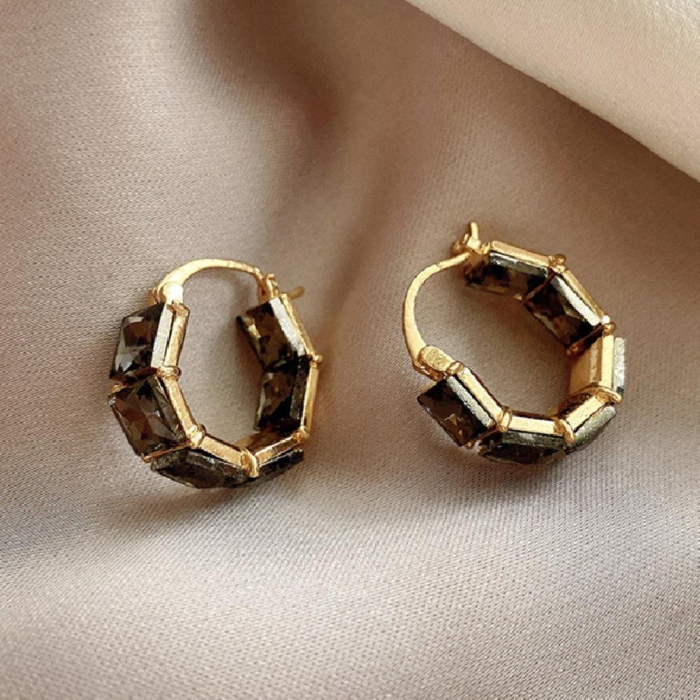 Fashion Black Vintage Black Earrings Love/Blocks Alloy Crystal Hoop Earrings Black Heart-shaped Earrings Women