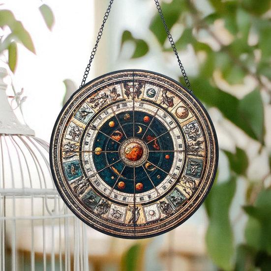 Bunter Acryl-Sonnenfänger Astrologisches Rad Tierkreiszeichen Fensterhänge-Dekoration Buntglas-Effekt Sonnenfänger-Panel für Haus Garten Dekoration