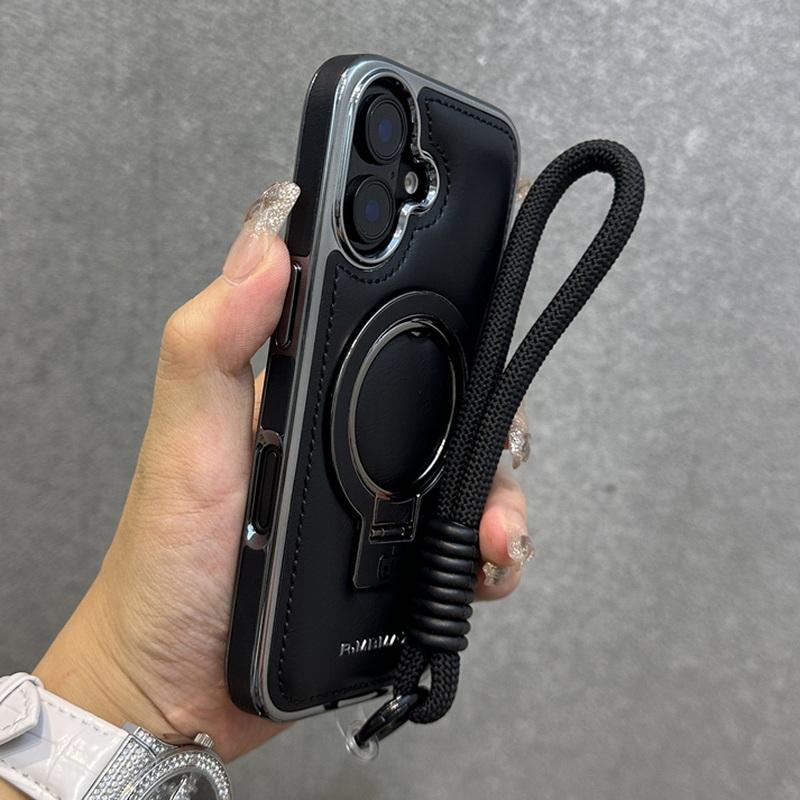 Obchodní kožené pouzdro s magnetickým držákem pro iPhone 16 Pro Max 15 Pro 14 13 12 Luxury Lanyard Shockproof for Magsafe Stand Phone Cover