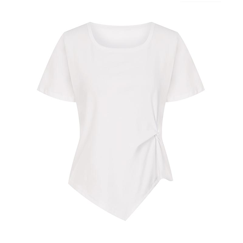 SELLY'S Asymmetrical Point Round Neck Short Sleeve T-Shirt_I6B-Cts002