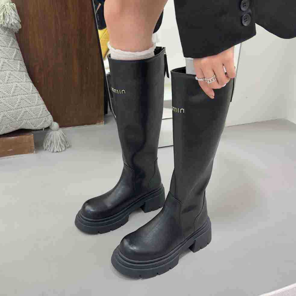 Thick-soled Small Man But Knee Boots Muffin Knight Boots Women's 2025 New Autumn and Winter Retro Thick-heeled Boots