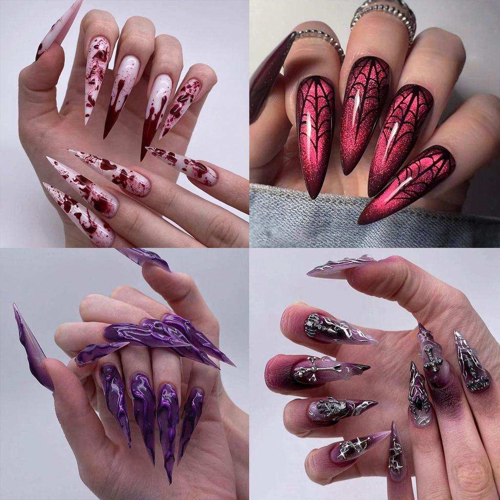 2025 New Halloween Wear Nail 3D Three-dimensional Nail Art False Nails European and American Spider Bat Nail Pieces