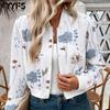 Damenmode Lässig Blumenmuster Druck Herbst Winter Langarm O-Ausschnitt Jacken & Mäntel