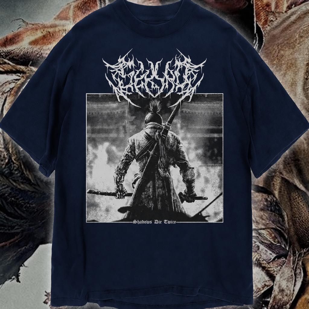 2026 Sekiro Game Tee Unisex Short Sleeve Tee Vintage Distressed Samurai Warrior Print Black Metal Gothic Letter Casual Tees