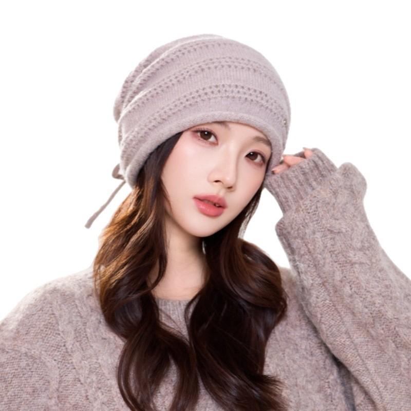Winter new lazy wind loose stack hat women's versatile face small thickened warm knitted hat