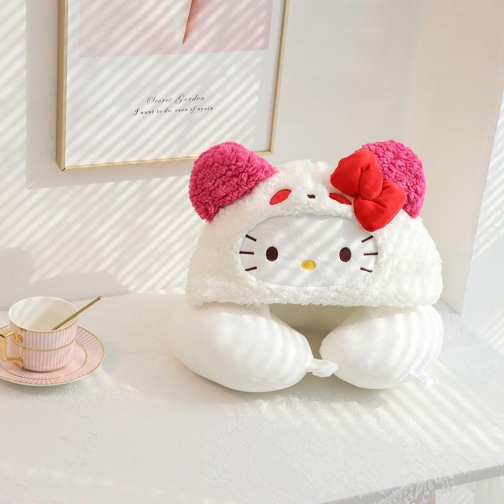 Hello Kitty U-förmiges Nackenkissen mit süßem Hut für Reisen und Büro-Ruhe