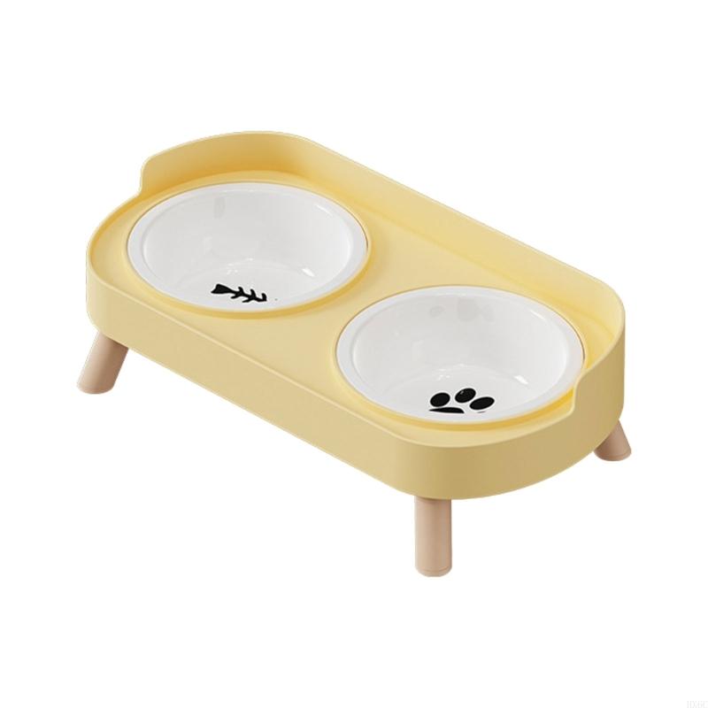 Ceramiczna Podwójna Miska Karmnik dla Kotów Psa Podwyższone Naczynia Dla Zwierzęcia Odporne na Ciepło HX6C