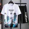 Men's Sets Waffle Summer Casual T Shirt + Shorts Suit Basketball Tracksuit Letter Print Solid Color Tracksuit Loose Suit
