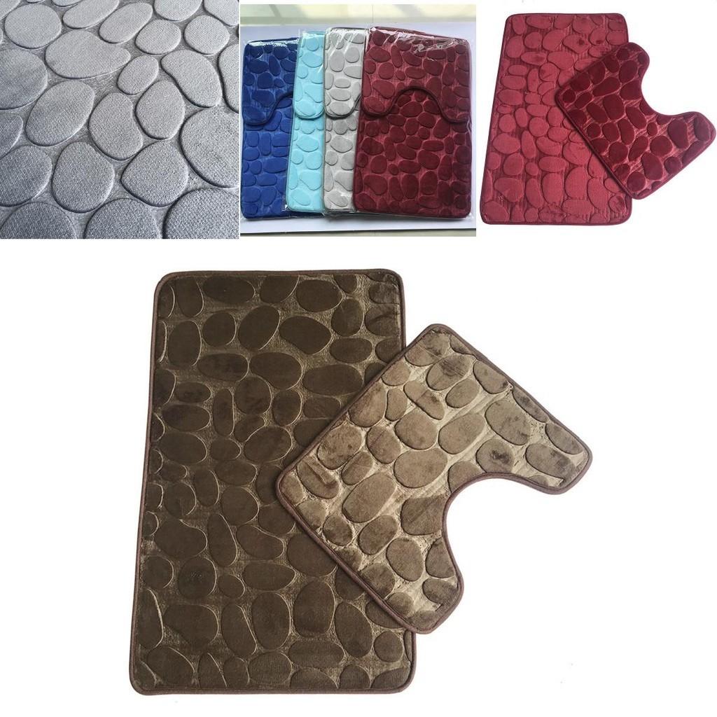 Plush Pebbles Bath Mat And Pedestal Memory Foam Set Vibrant Non-slip Bathroom Decor