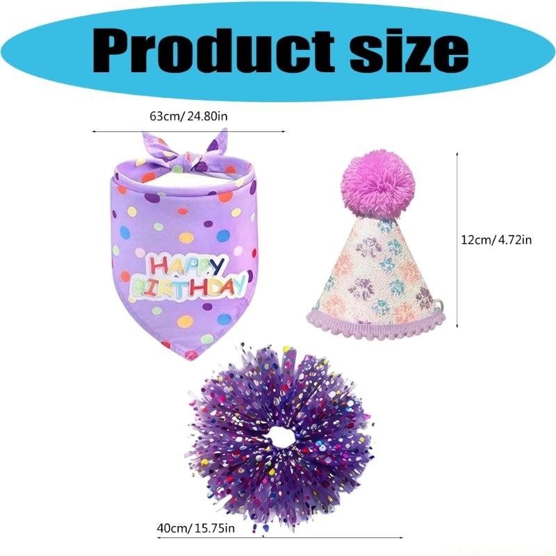 QX2E Lovely Birthday Dog Dress Set Including Party Hat Dog Gift Celebrating Pet Products Supply For Celebration And Photos