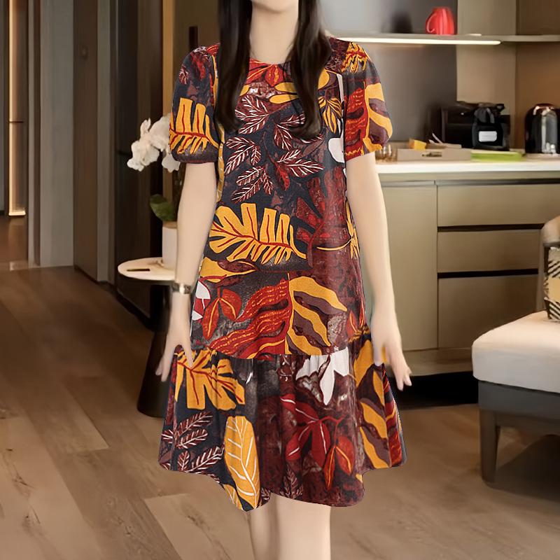 

ZANZEA Женское летнее платье с круглым вырезом, коротким рукавом, принтом, свободного кроя, повседневное 4XL светло-коричневого