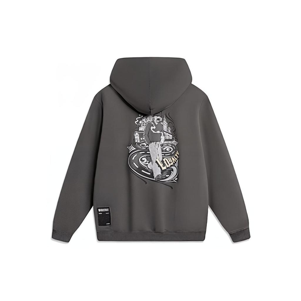 Li Ning X Mister Cartoon Collaboration Badfive Series Letter Pattern Embroidered Hoodie Unisex Hoodies Graphite-Gray AWDTB97-1