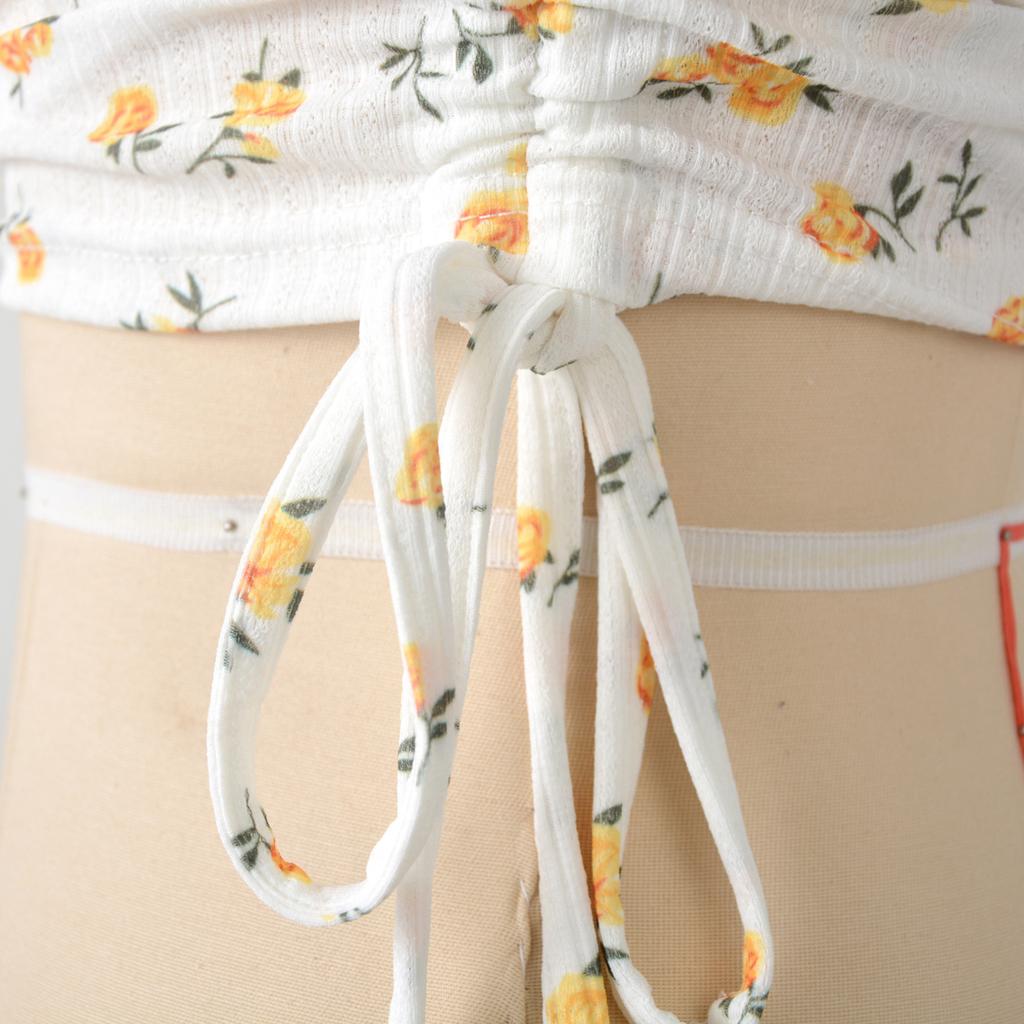 Summer Women's Short Sleeve T-Shirt Drawstring Crop Navel Crew Neck Casual Top