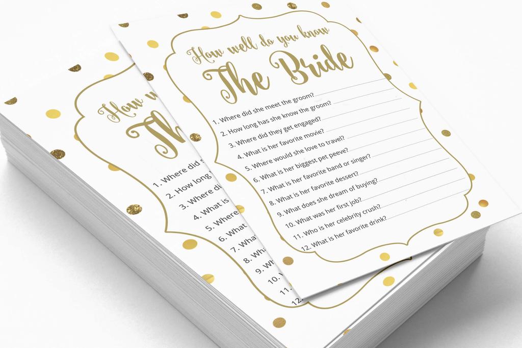 Inkdotpot 50A  Gold ConfettiA  BingoA  GameA  CardsA  For Bridal Wedding Shower Bachelorette Party Bulk Blank Square Fill In Gift