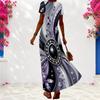 Women Plus Size V Neck Short Sleeve Black Dots Printed Long Dress