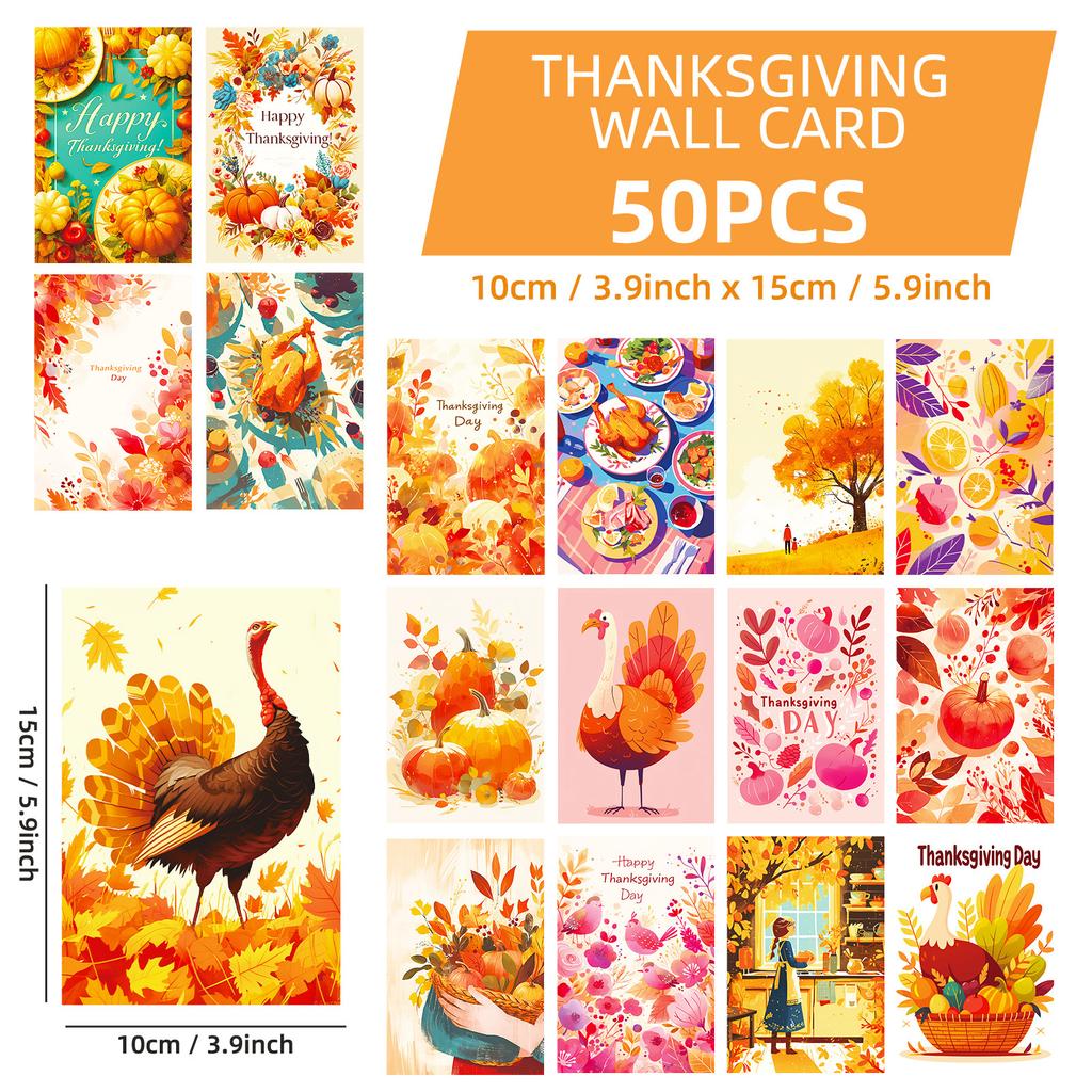 50 Thanksgiving Themed Turkey Pumpkin Idyllic Wall Decorative Cards Postcards