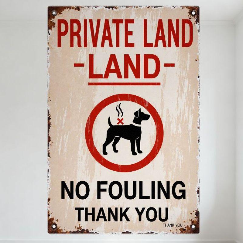 

Vintage Private Land No Foul Dog Sign Distressed Metal Tin Plaque for Home Garden Yard Decoration (Rustic Off-White with Red & B 20x30cm（7.8x11.8inch）
