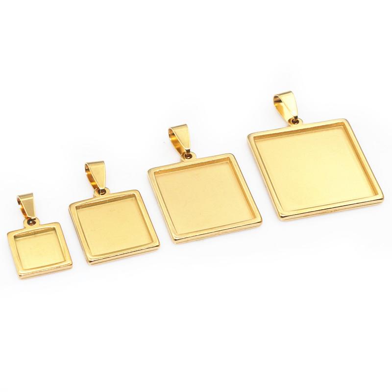 5pcs 10-25mm Inner Size Stainless Steel Square Pendant Cabochon Blank Base Bezel Tray Setting DIY Jewelry Making Accessories