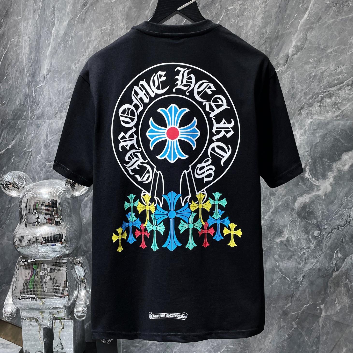 Chrome Hearts 8708  2025 Zomer Nieuw Hoge Kwaliteit Katoen Ronde Hals Losse Grote Maat Heren- en Dames T-shirt Koppel T-shirt L